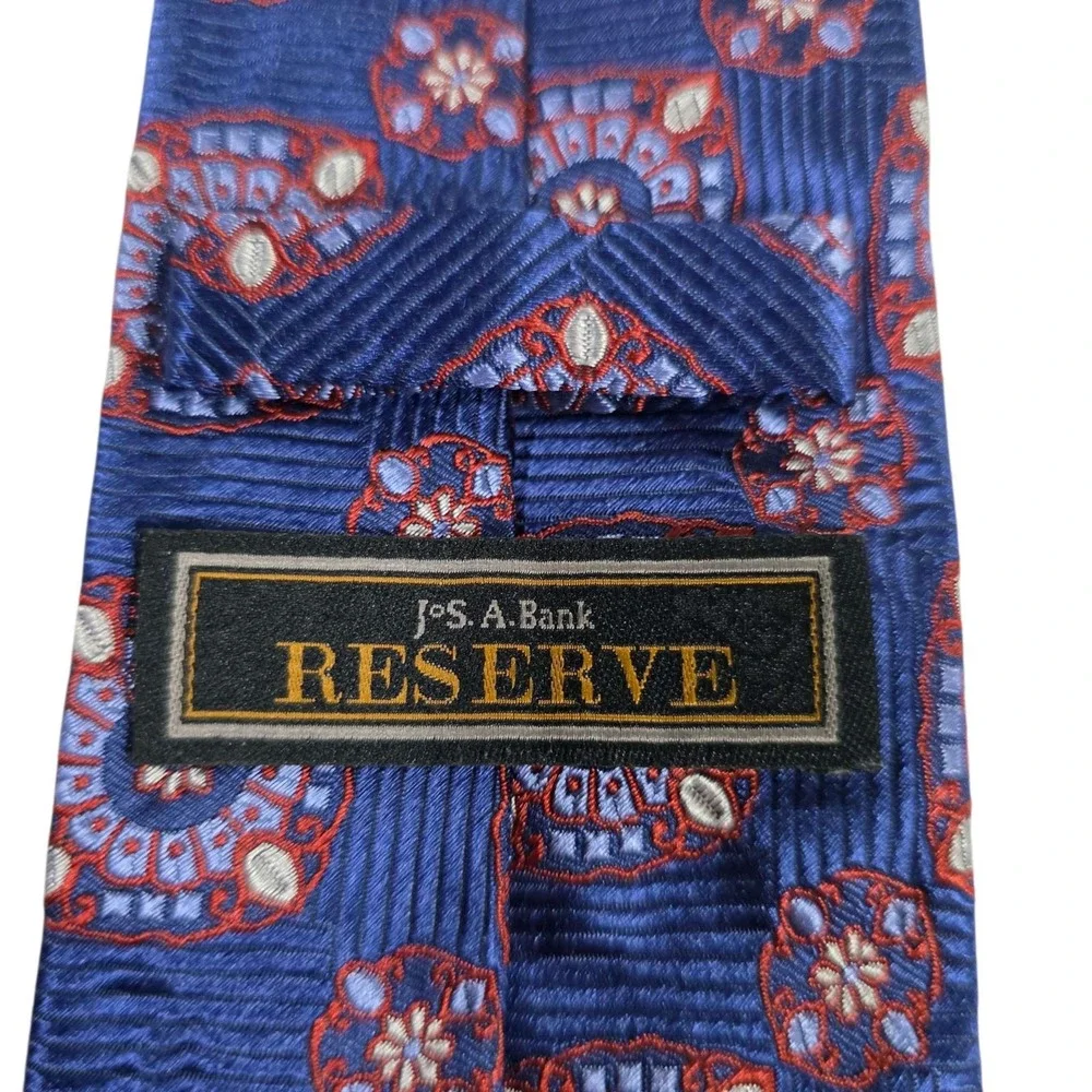 JOS. A. BANK RESERVE Men's Necktie Blue‎ Floral Silk 58 Inch Length Luxury